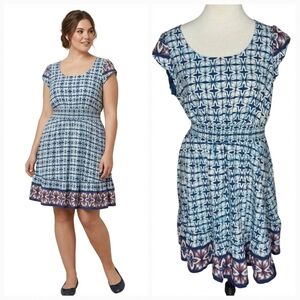 American Rag Dress Short Sleeve Blue & White Patterned Dress Womens Plus Size 0X